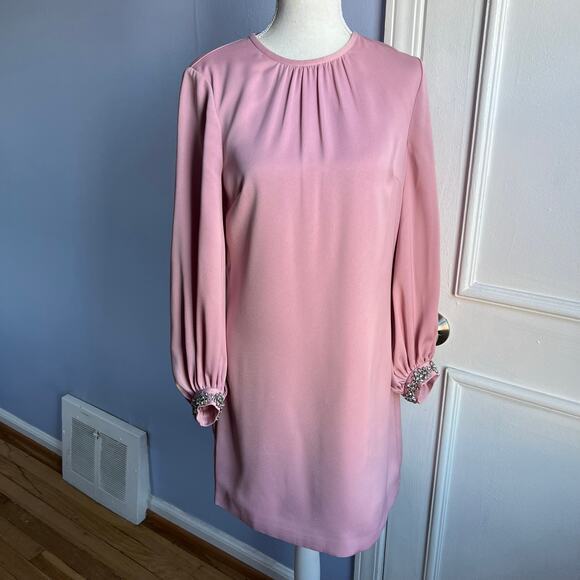 Ted Baker Joele Dress Shift Long Sleeve Rhinestone Cuff Pink Size 1 US Size 4 - Picture 1 of 12
